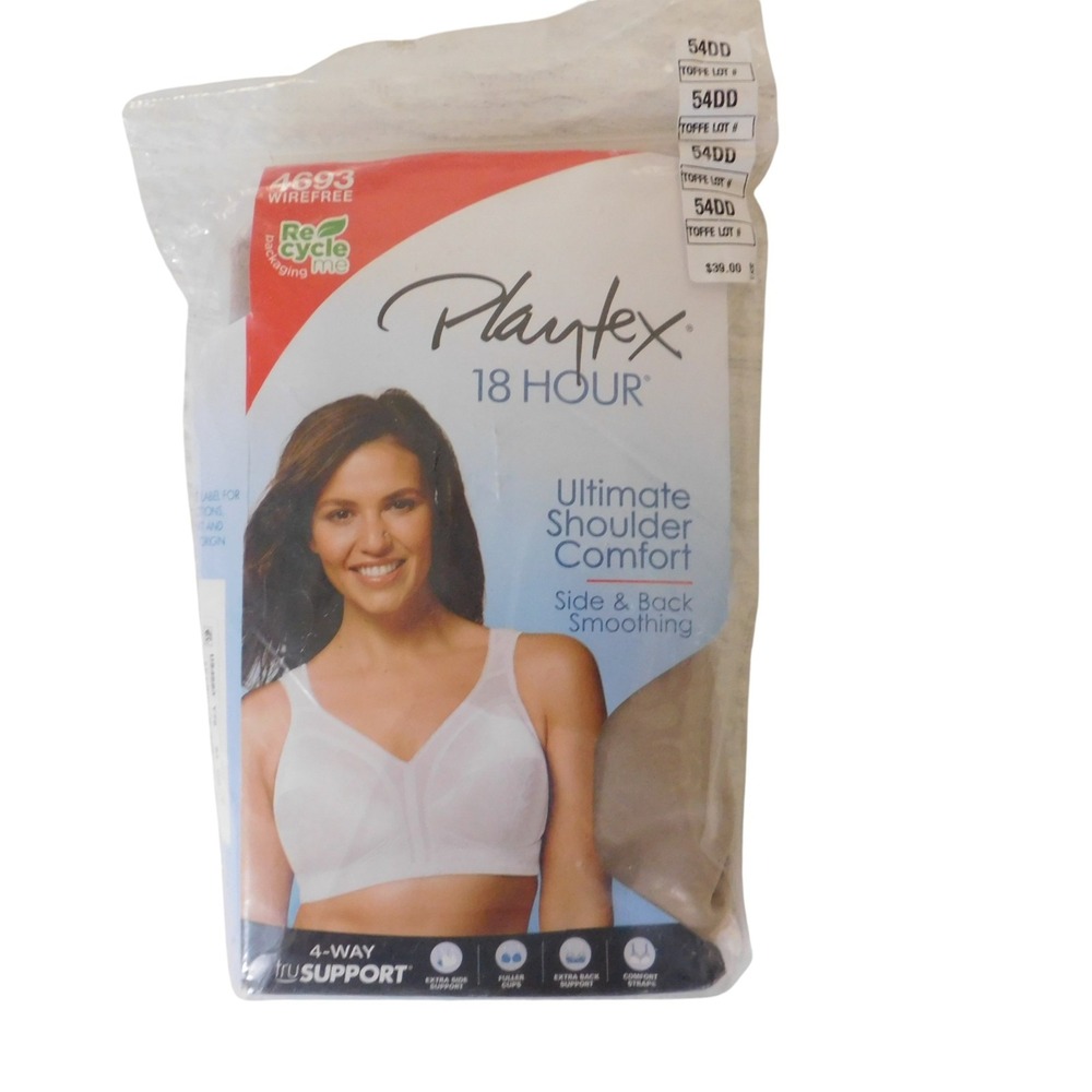 NEW Playtex 18 Hour Ultimate Shoulder Comfort Bra 4693 Wirefree Toffee 54DD Full
